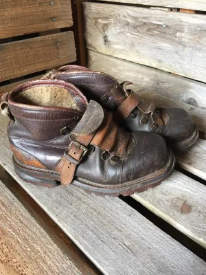 Square toe, 3-tone Vintage Leather Ski Boots