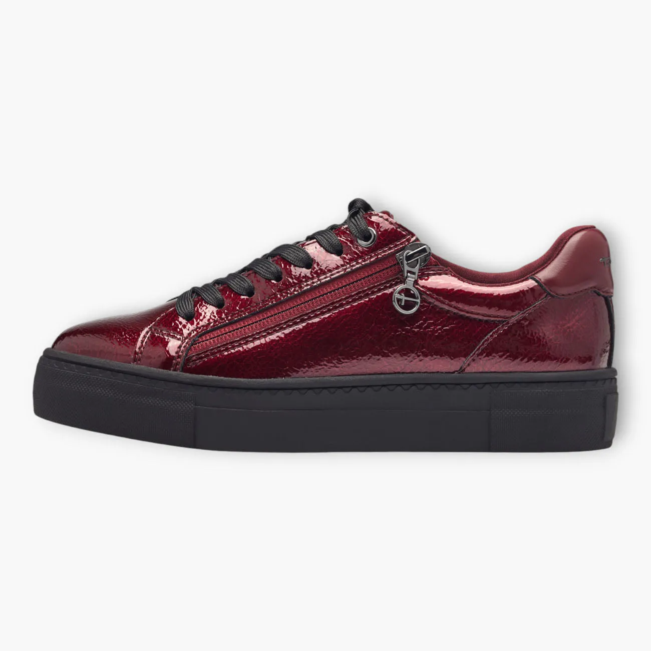 Tamaris Bordeaux Trainer-Style Shoes with Black Side Sole and Zip