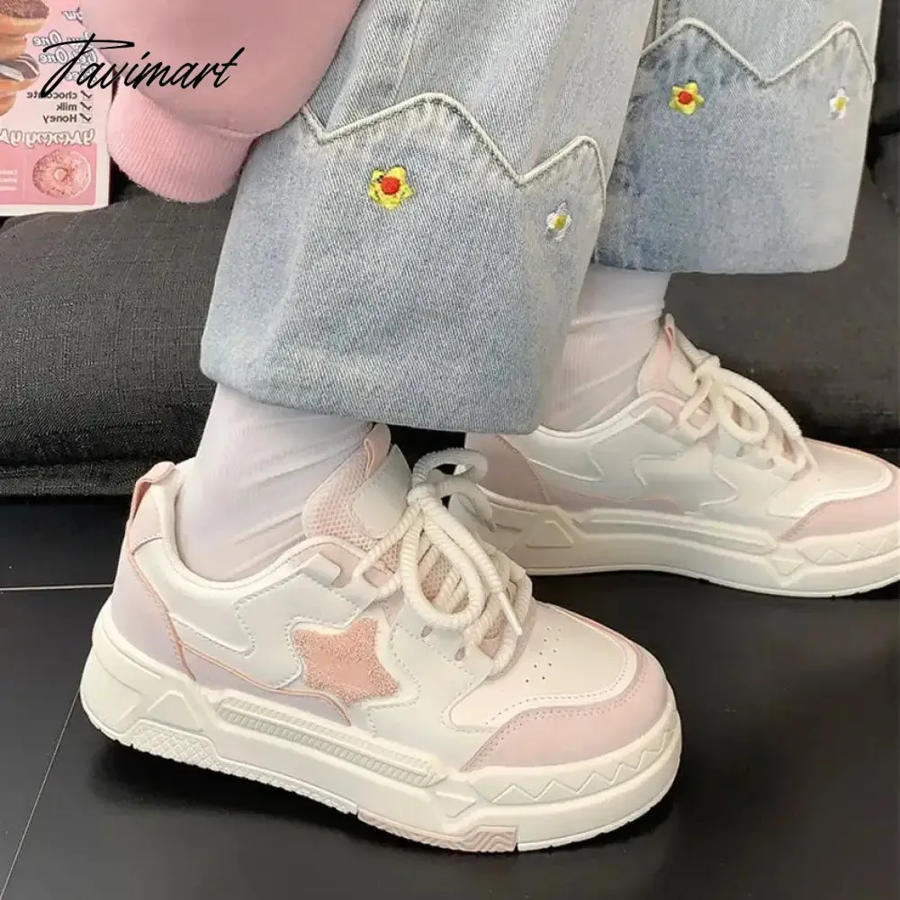 Tavimart Mori Star Platform Sneakers for Women Popular Winter Style All-match Womens Trendy School Thick Sole White Shoes