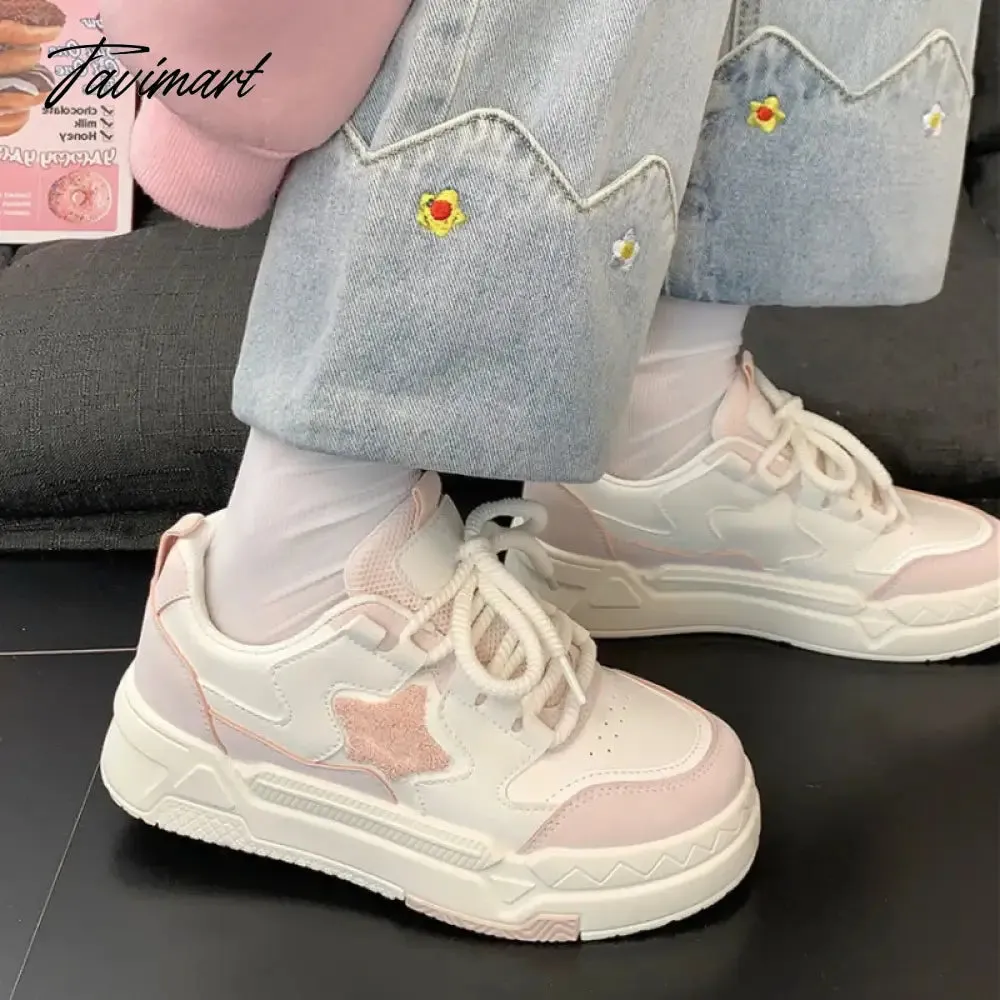 Tavimart Mori Star Platform Sneakers for Women Popular Winter Style All-match Womens Trendy School Thick Sole White Shoes