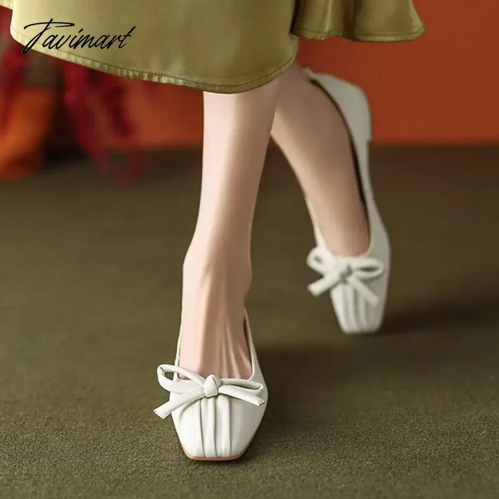 TAVIMART -  Spring Women Pumps Sheepskin High Heels Pointed Toe Chunky Heel Shoes for Women Sweet Butterfly Cute Shoes Handmade Shoes