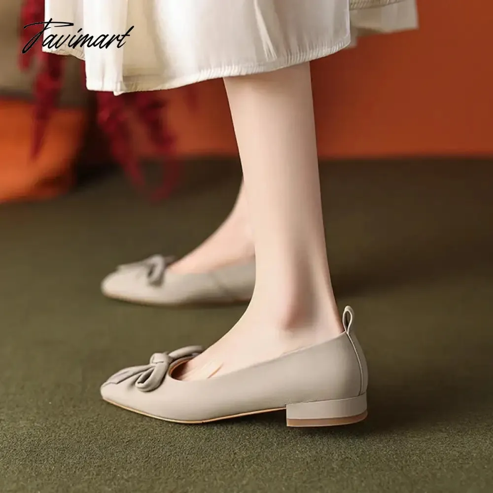 TAVIMART -  Spring Women Pumps Sheepskin High Heels Pointed Toe Chunky Heel Shoes for Women Sweet Butterfly Cute Shoes Handmade Shoes