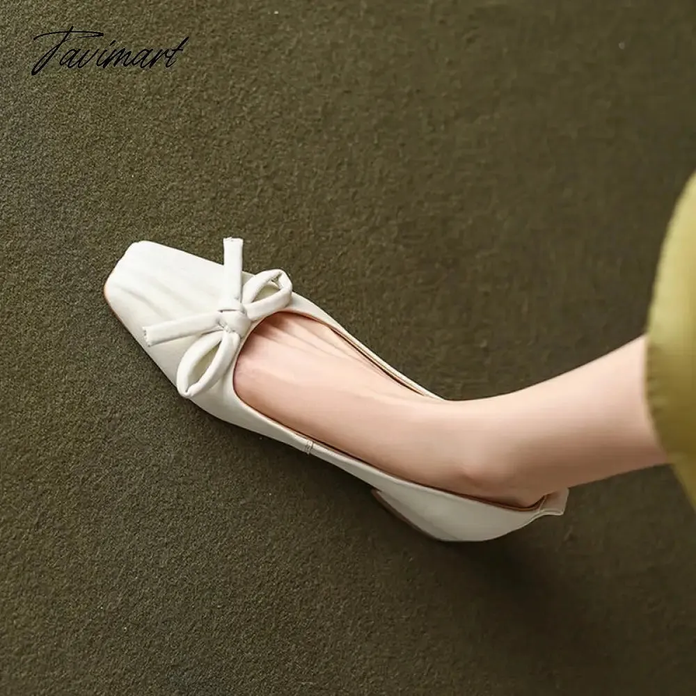 TAVIMART -  Spring Women Pumps Sheepskin High Heels Pointed Toe Chunky Heel Shoes for Women Sweet Butterfly Cute Shoes Handmade Shoes