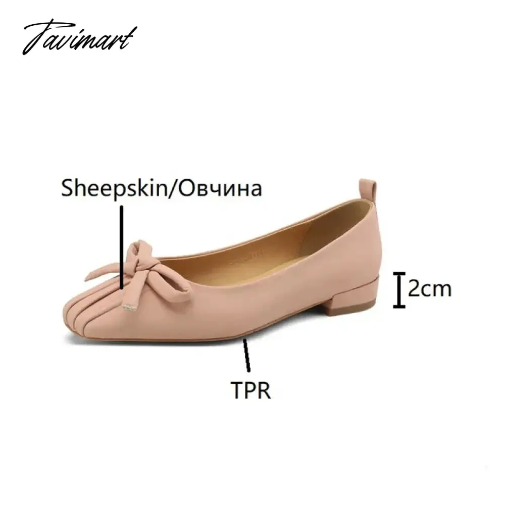 TAVIMART -  Spring Women Pumps Sheepskin High Heels Pointed Toe Chunky Heel Shoes for Women Sweet Butterfly Cute Shoes Handmade Shoes