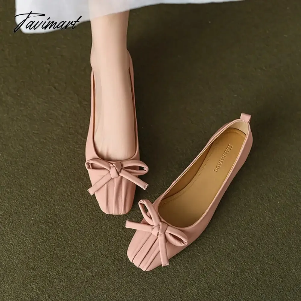 TAVIMART -  Spring Women Pumps Sheepskin High Heels Pointed Toe Chunky Heel Shoes for Women Sweet Butterfly Cute Shoes Handmade Shoes