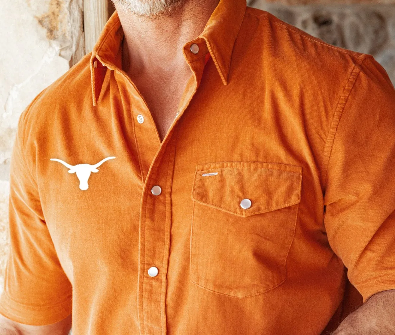 Texas - Short Sleeve Corduroy Pearl Snap - Longhorn - Burnt Orange