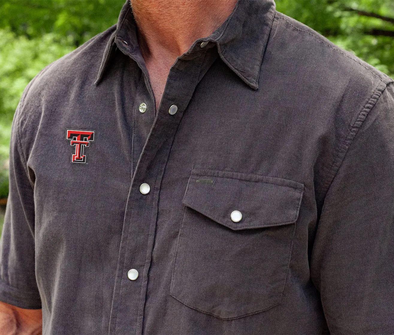 Texas Tech - Short Sleeve Corduroy Pearl Snap - TT Mark - Gray