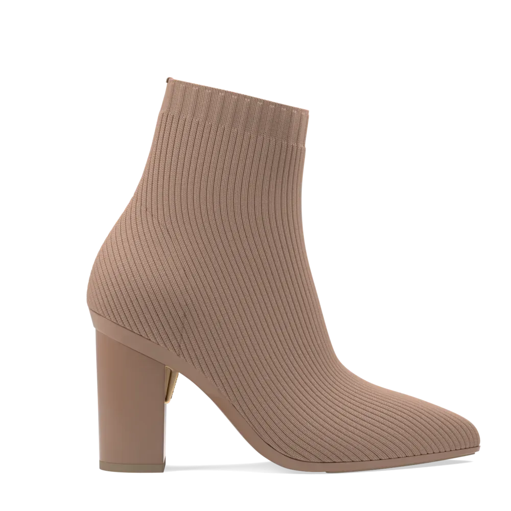 The Bootie - Latte Knit   Block Heel Kit 4 Latte