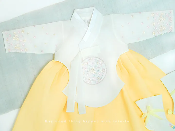 Tiny Wild Flower Baby Girl Hanbok in Lemon