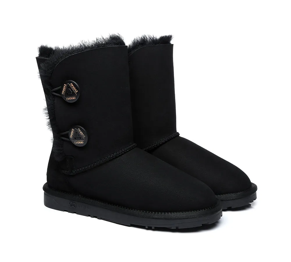 Twin Button Short Sheepskin Wool Water Resistant Boots