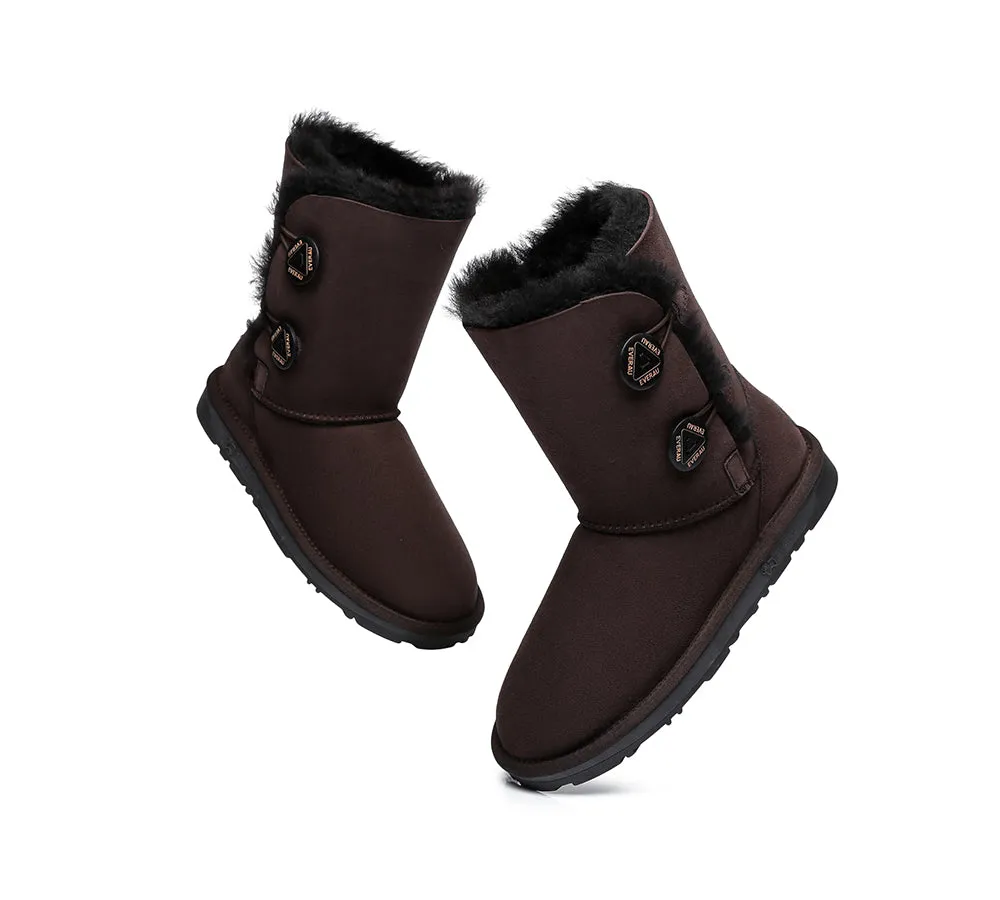 Twin Button Short Sheepskin Wool Water Resistant Boots