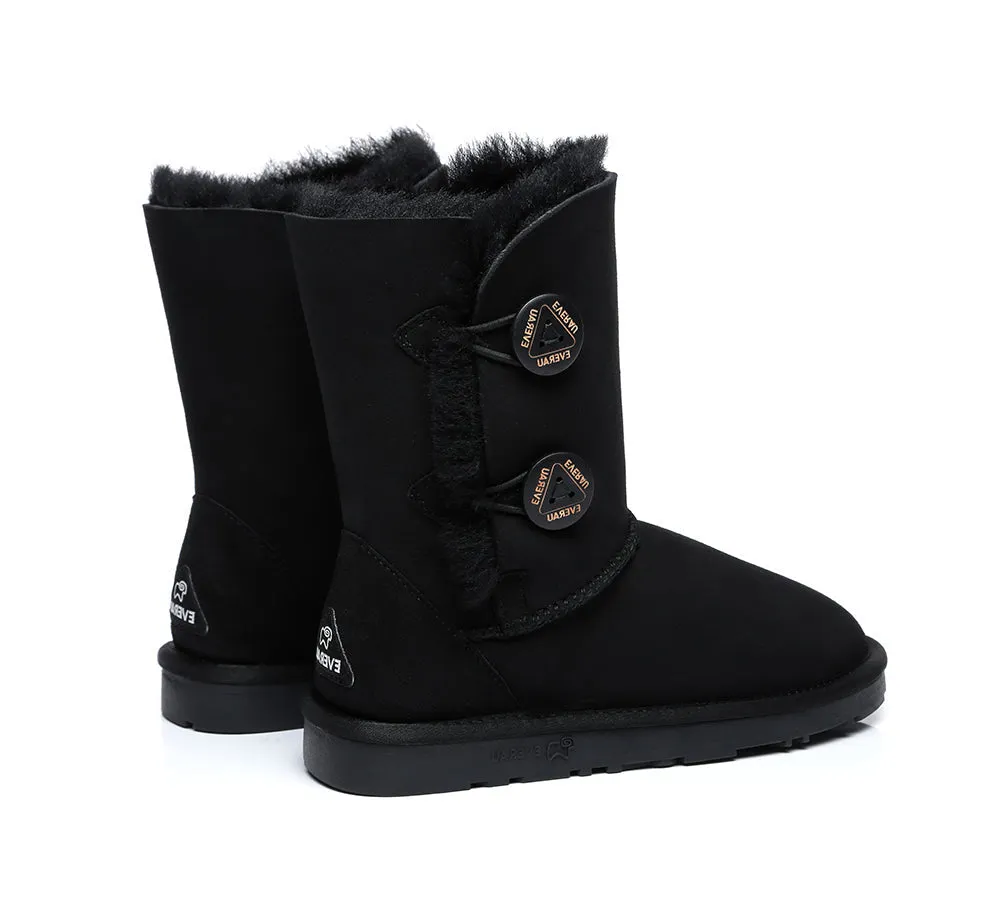 Twin Button Short Sheepskin Wool Water Resistant Boots