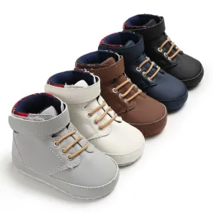 Unisex Baby Lace-up Crib Leather Soft Sole Sneaker Shoes