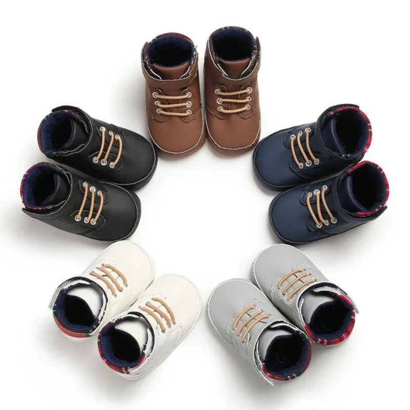 Unisex Baby Lace-up Crib Leather Soft Sole Sneaker Shoes