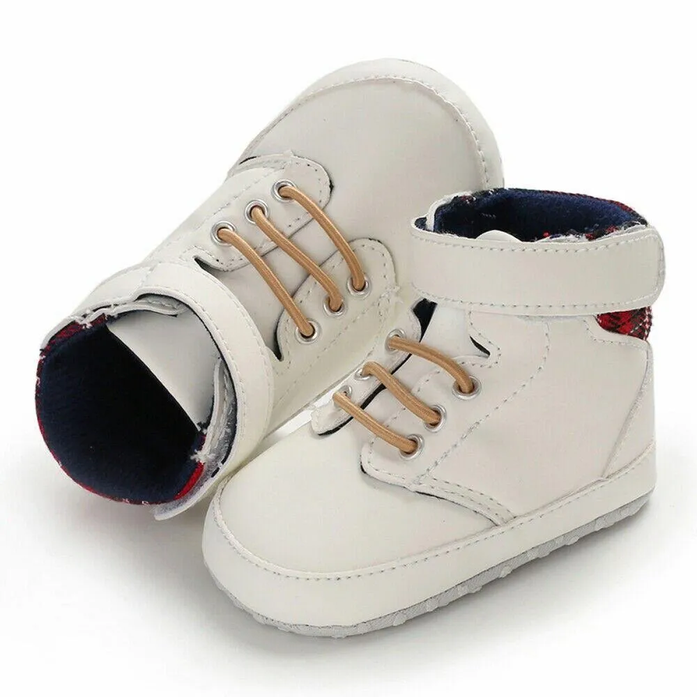 Unisex Baby Lace-up Crib Leather Soft Sole Sneaker Shoes