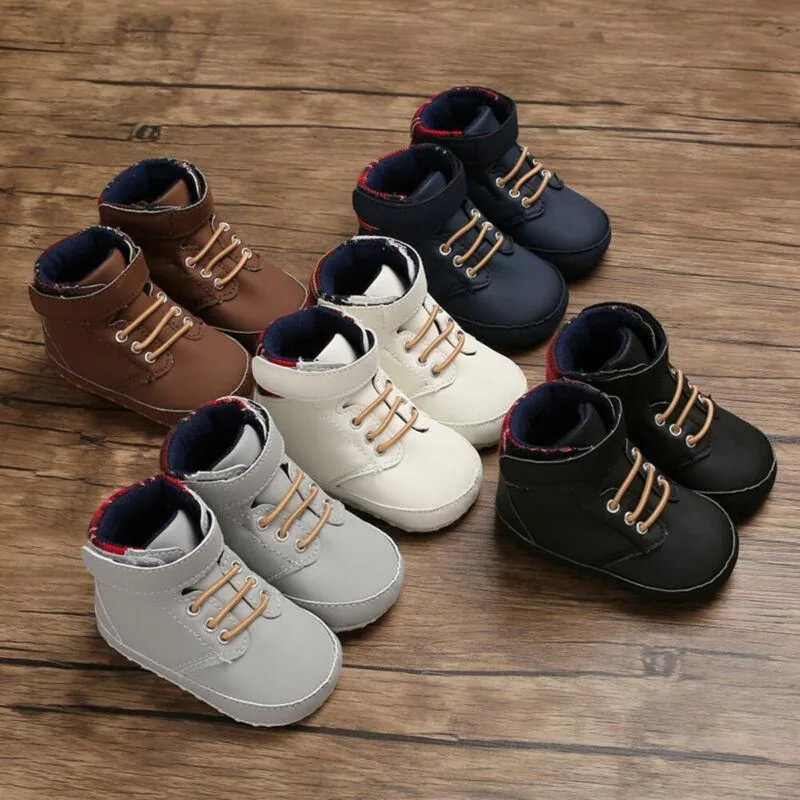 Unisex Baby Lace-up Crib Leather Soft Sole Sneaker Shoes