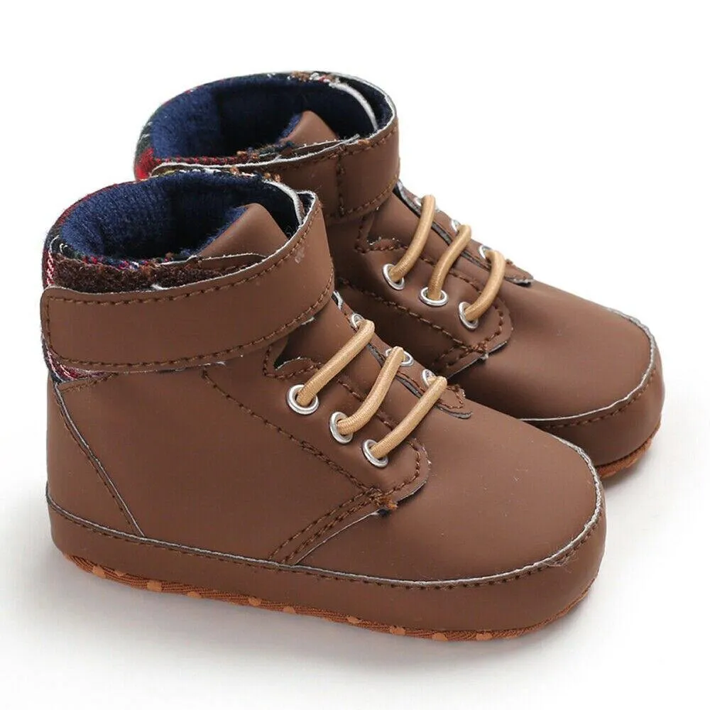 Unisex Baby Lace-up Crib Leather Soft Sole Sneaker Shoes