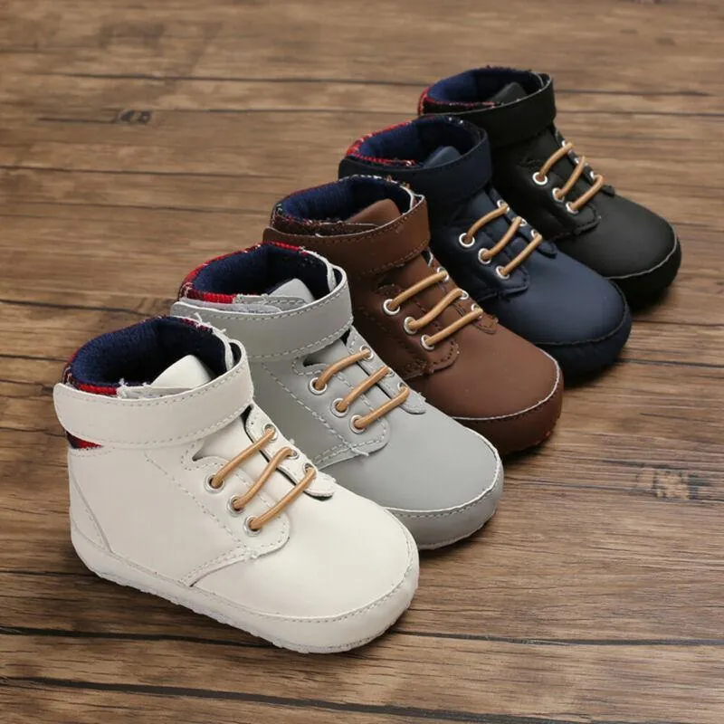 Unisex Baby Lace-up Crib Leather Soft Sole Sneaker Shoes