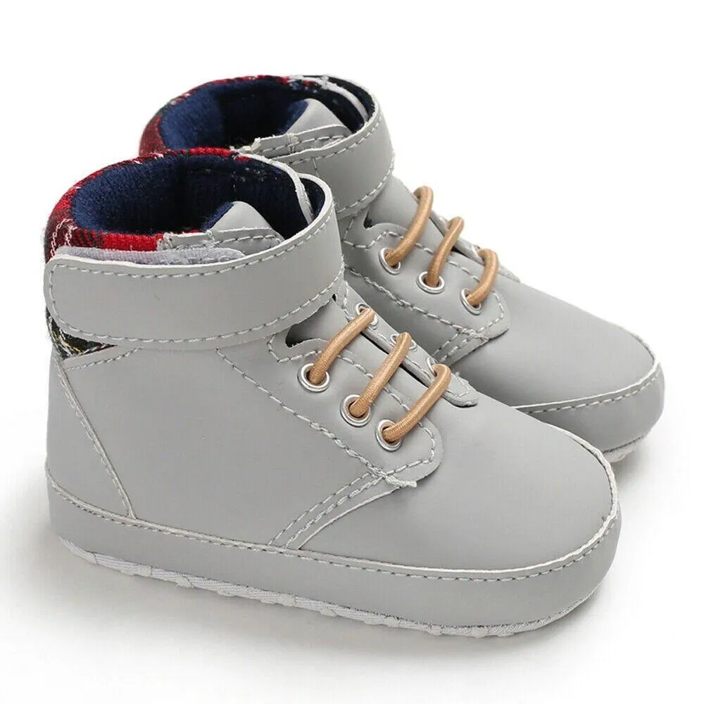 Unisex Baby Lace-up Crib Leather Soft Sole Sneaker Shoes