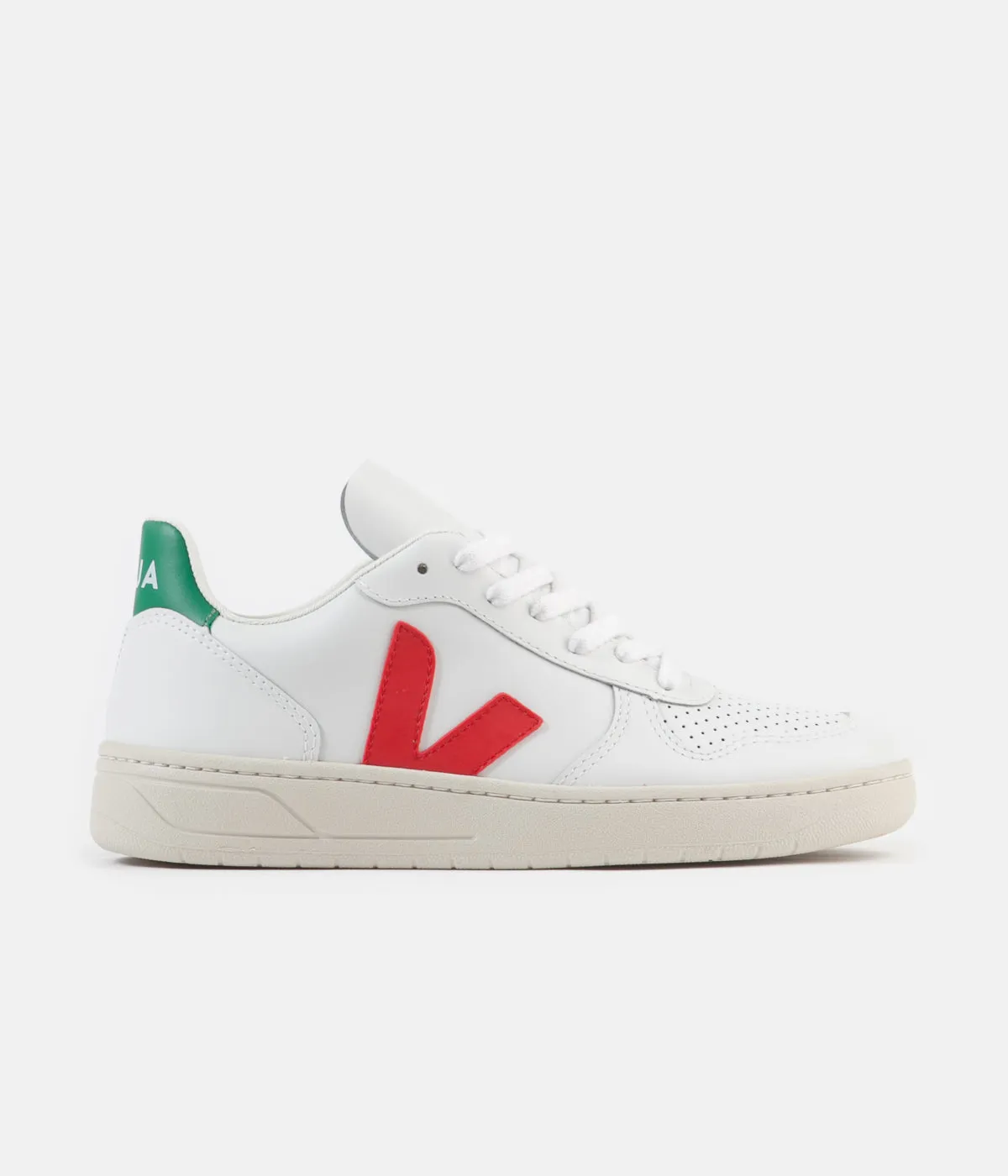 Veja Womens V-10 Leather Shoes - Extra White / Pekin / Emeraude