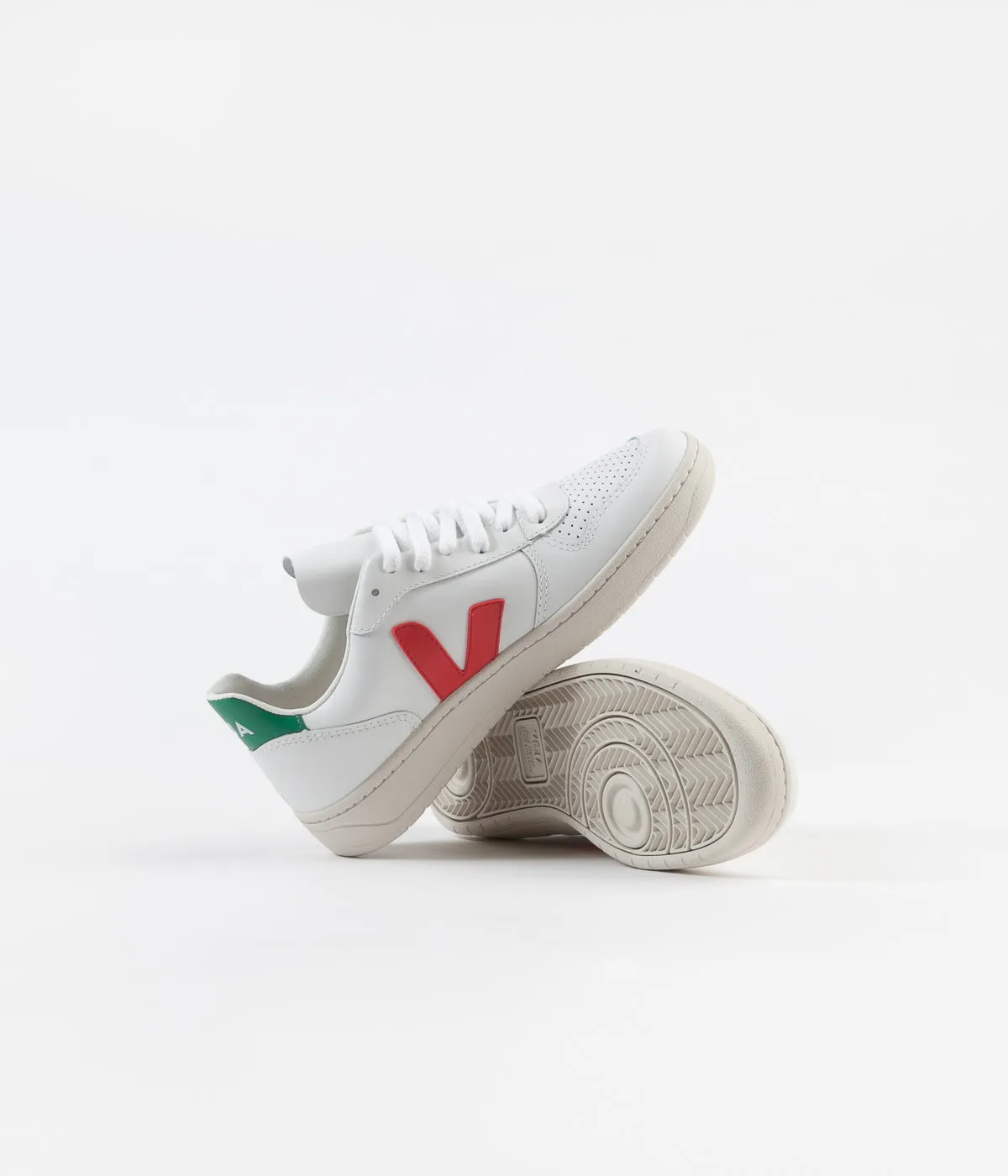 Veja Womens V-10 Leather Shoes - Extra White / Pekin / Emeraude