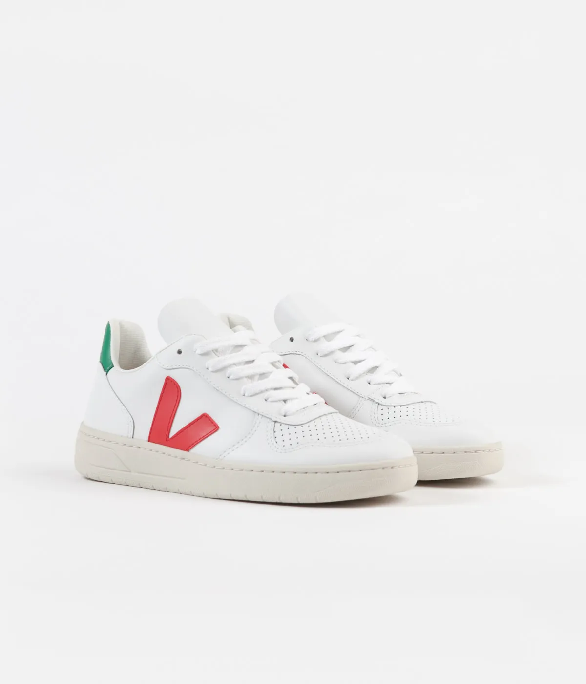 Veja Womens V-10 Leather Shoes - Extra White / Pekin / Emeraude