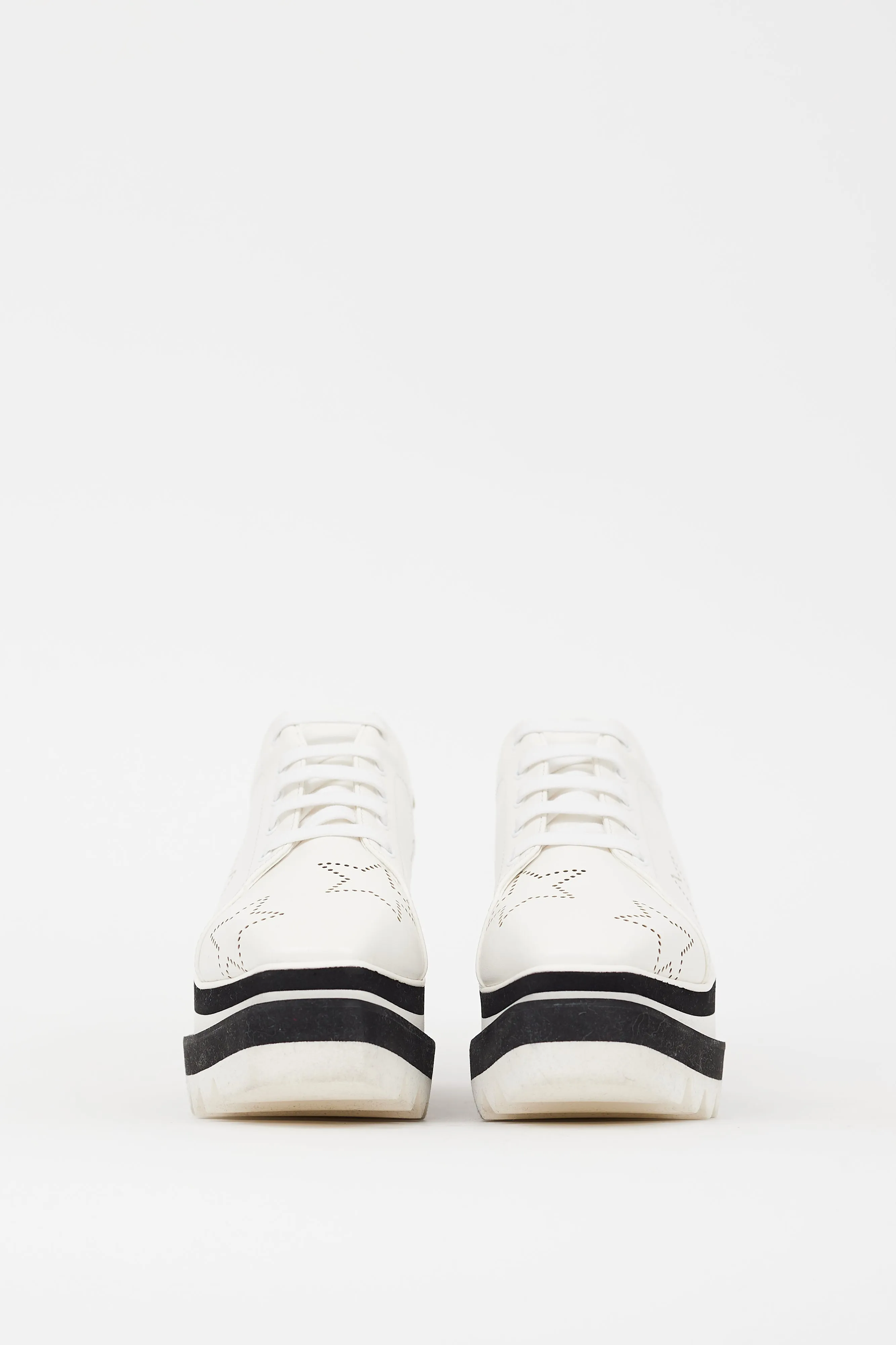 White & Black Faux Leather Elyse Star Platform Sneaker