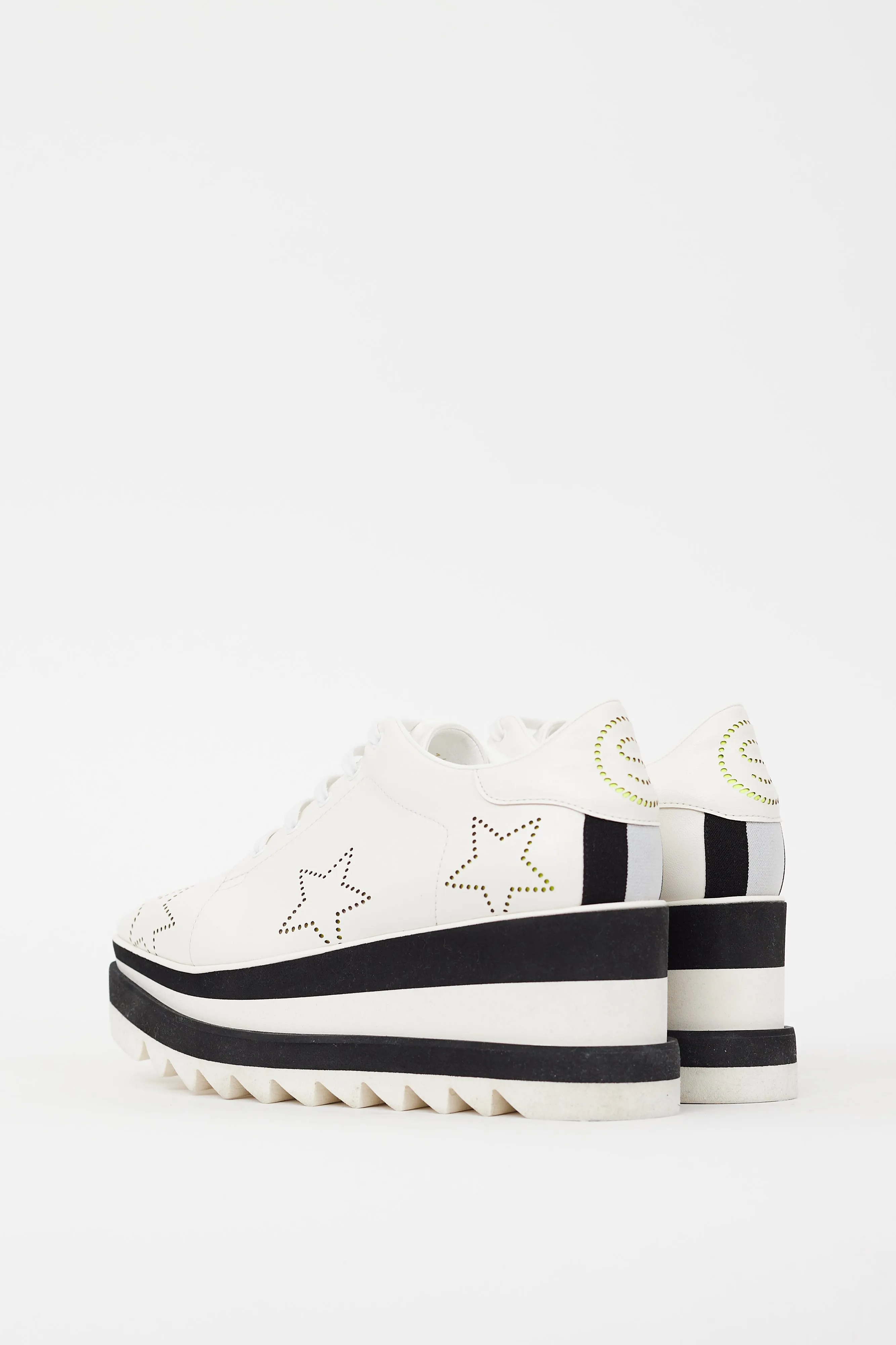 White & Black Faux Leather Elyse Star Platform Sneaker