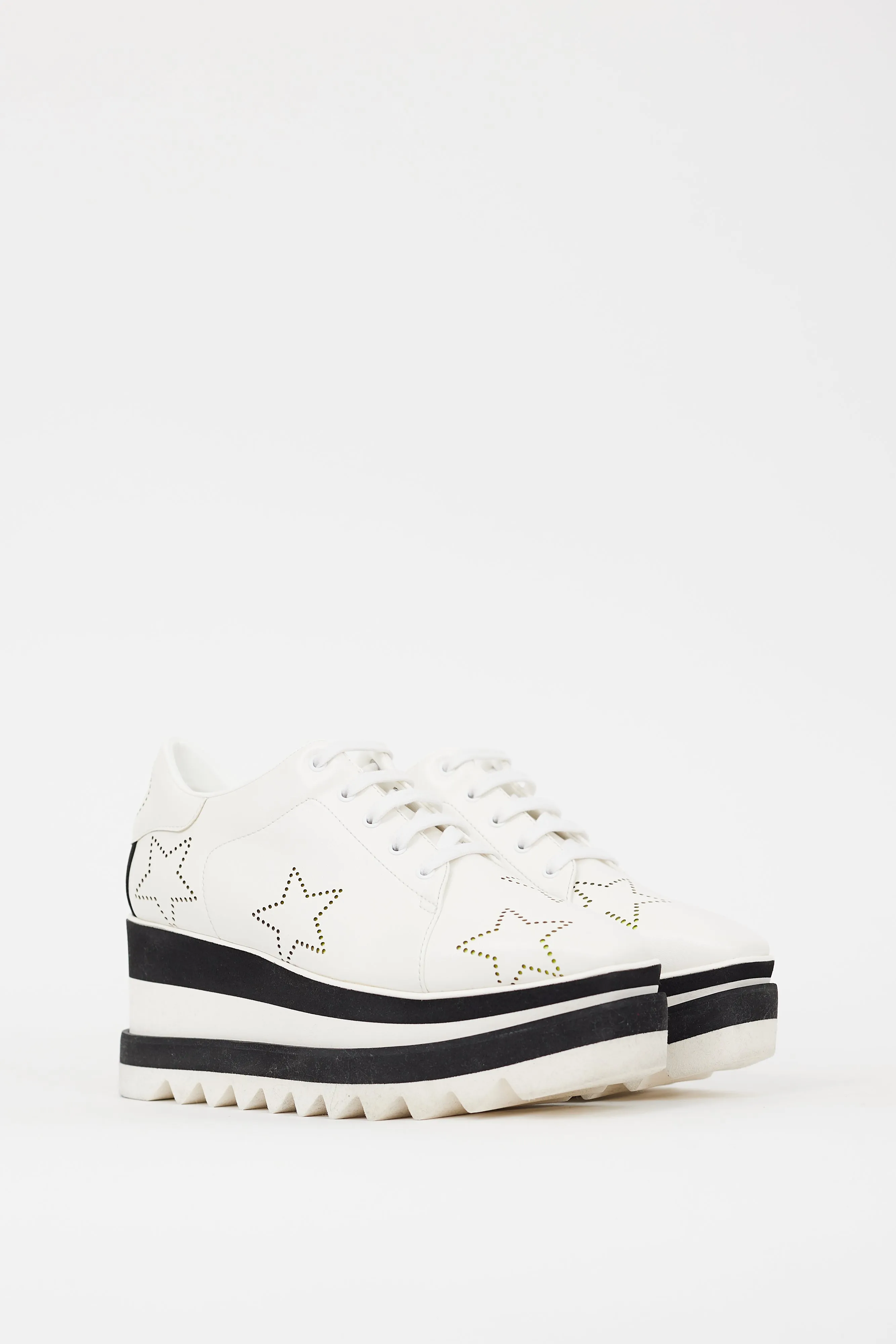 White & Black Faux Leather Elyse Star Platform Sneaker