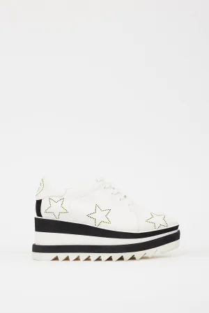 White & Black Faux Leather Elyse Star Platform Sneaker