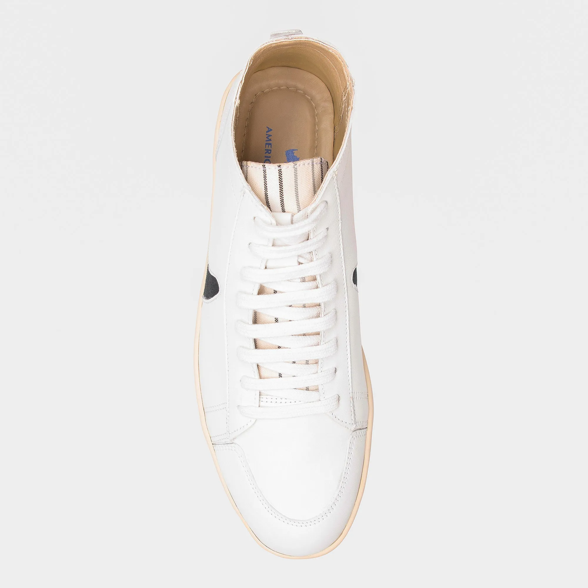 White Leather Black Horn Lamu High Top Sneakers