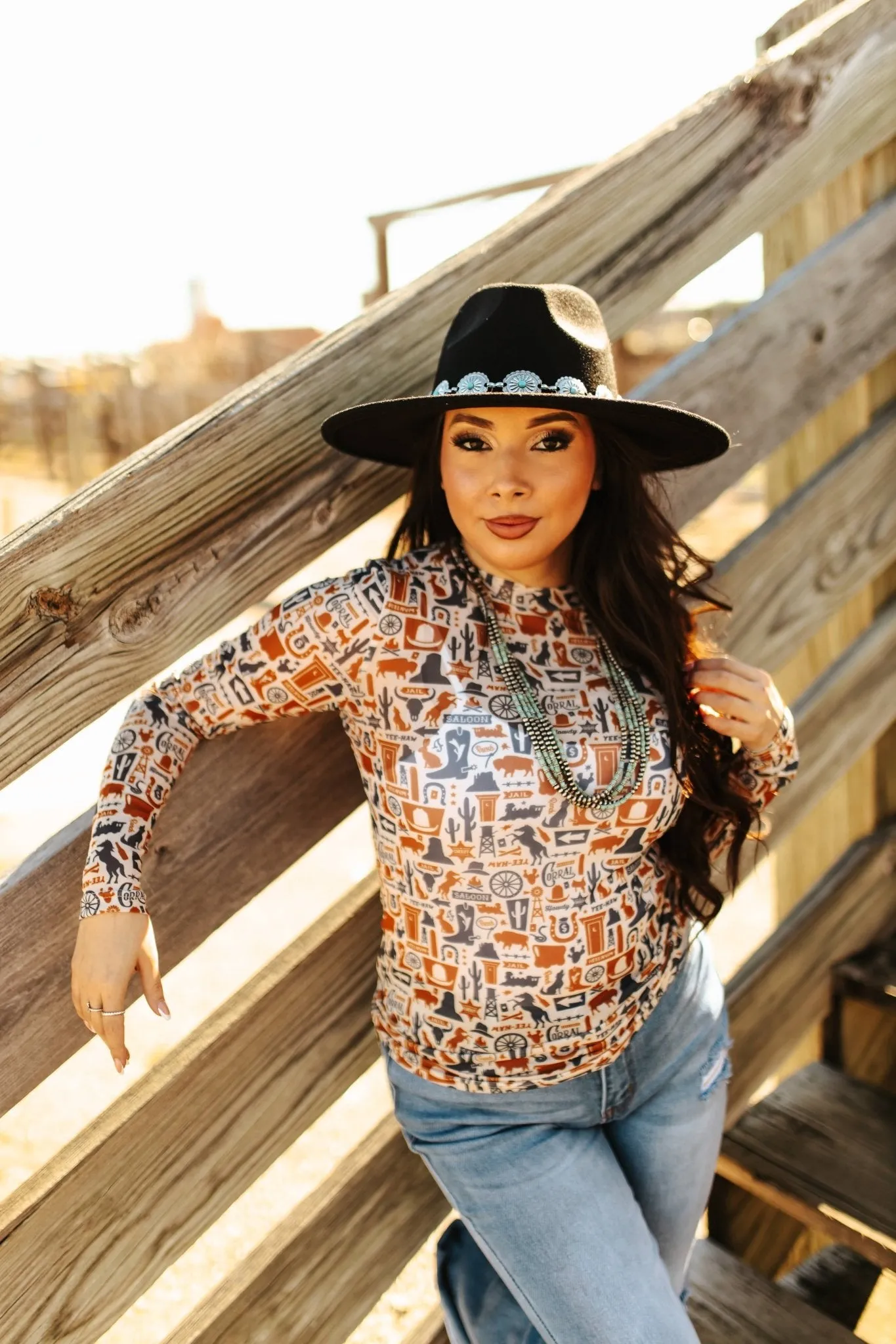 Wild West Long Sleeve Mesh Top