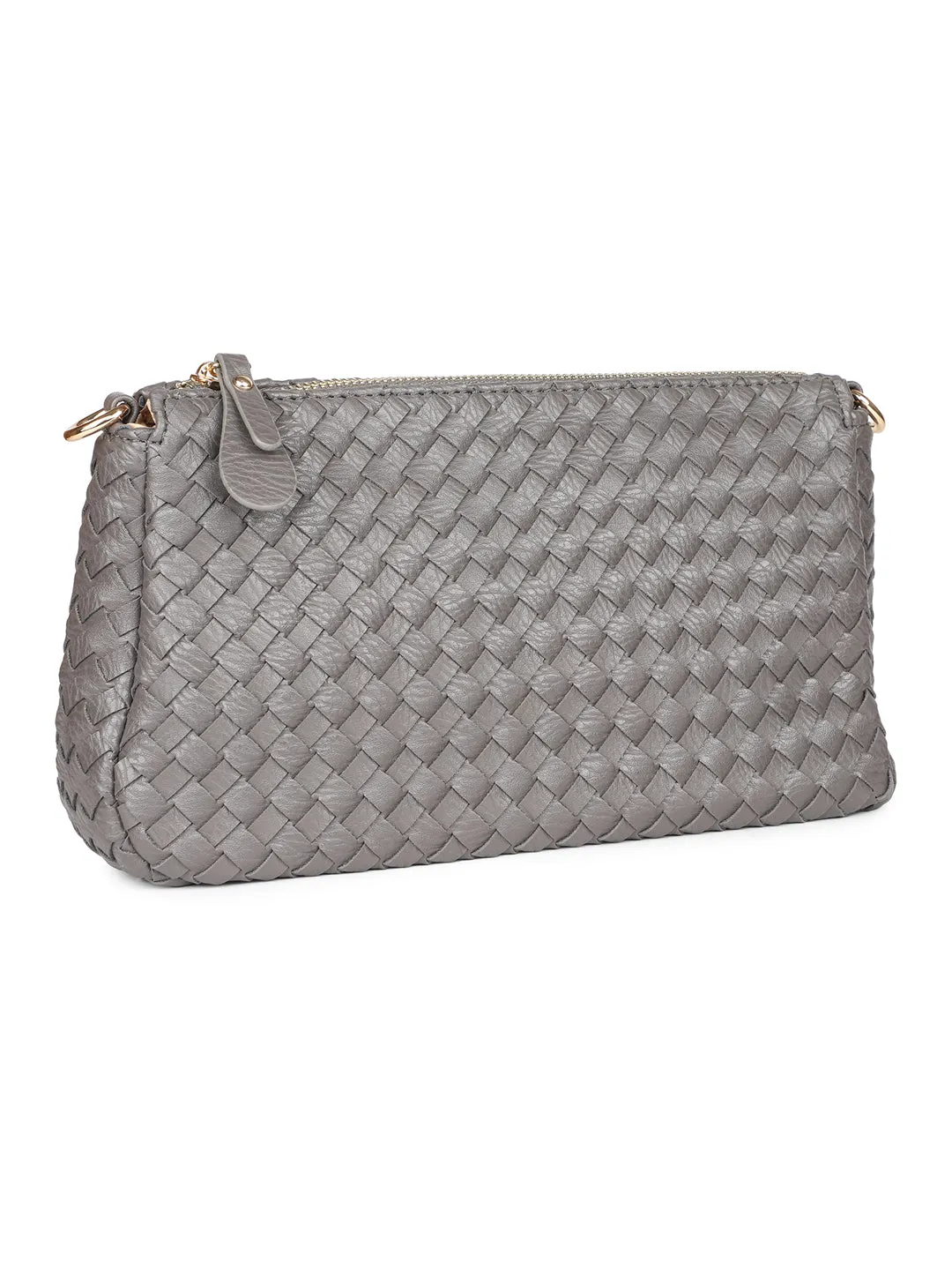 Women Dark Grey Woven Design Structured Sling Bag