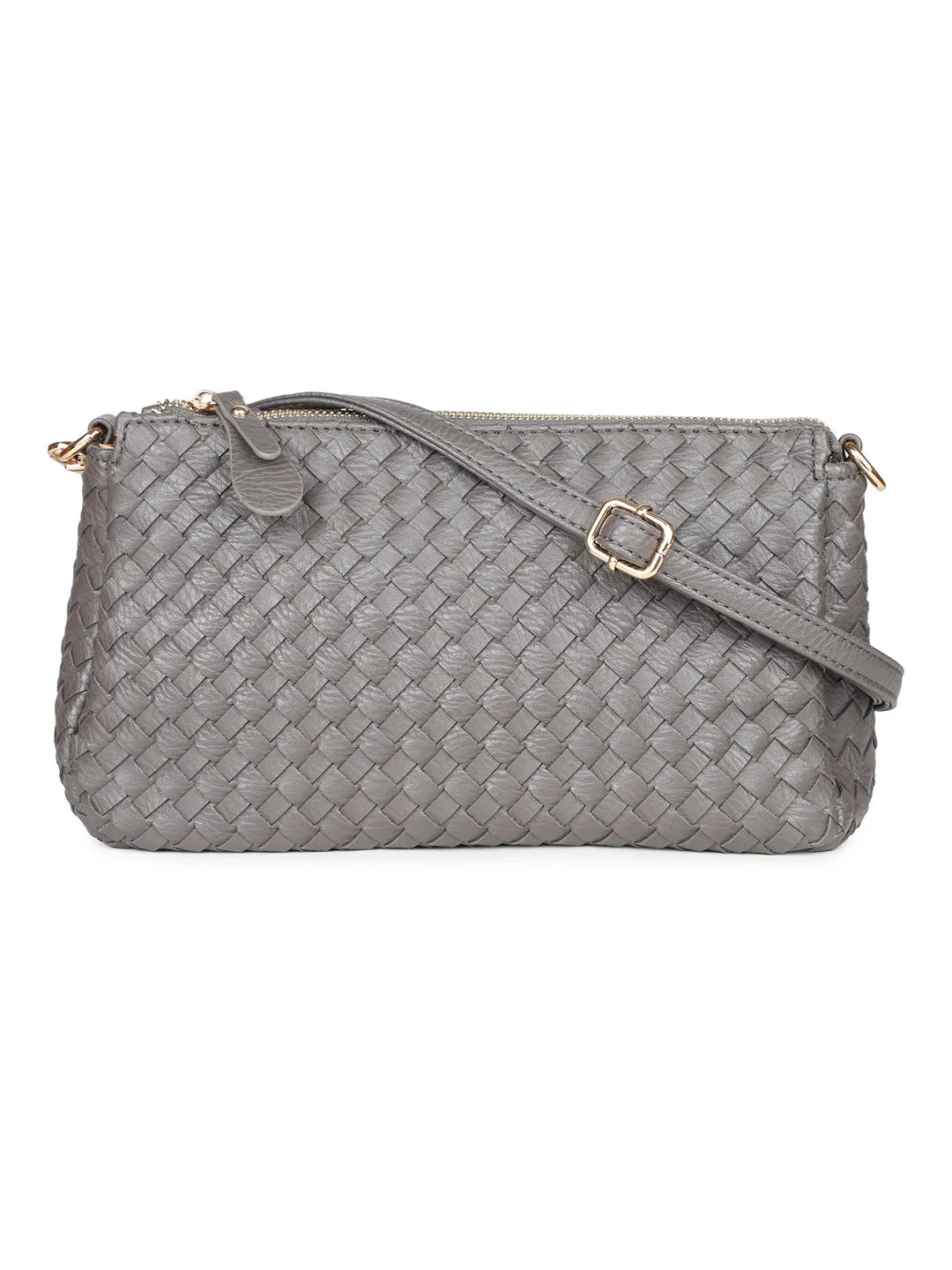 Women Dark Grey Woven Design Structured Sling Bag