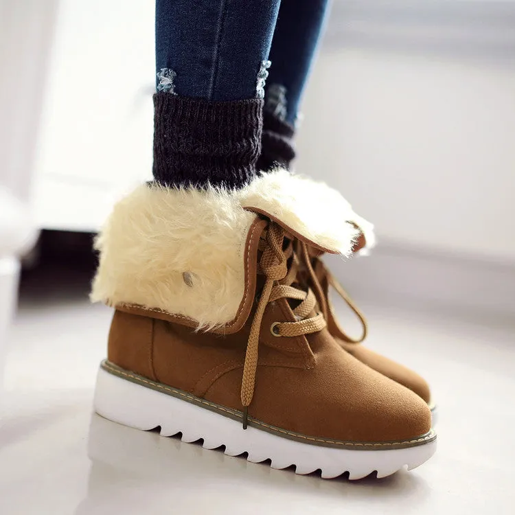 Women Lace Up Thick Sole Snow Boots Shoes Woman