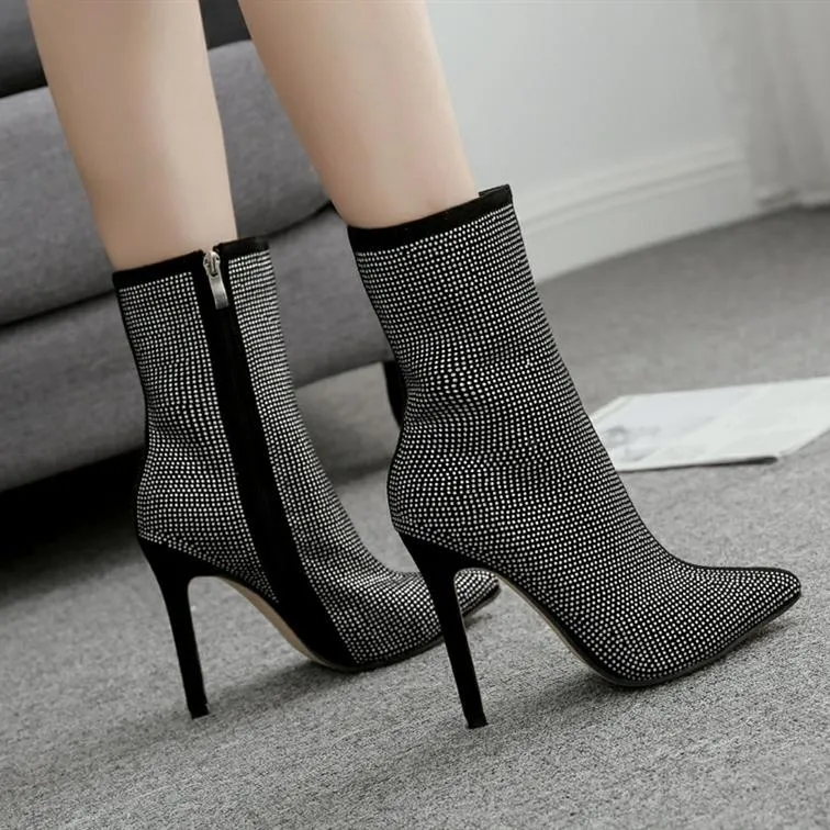 Women sexy pointed toe zipper stiletto high heel boots