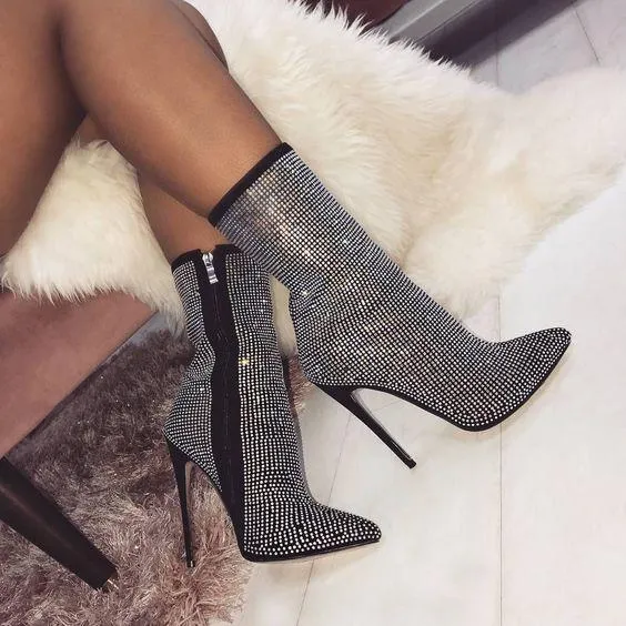 Women sexy pointed toe zipper stiletto high heel boots