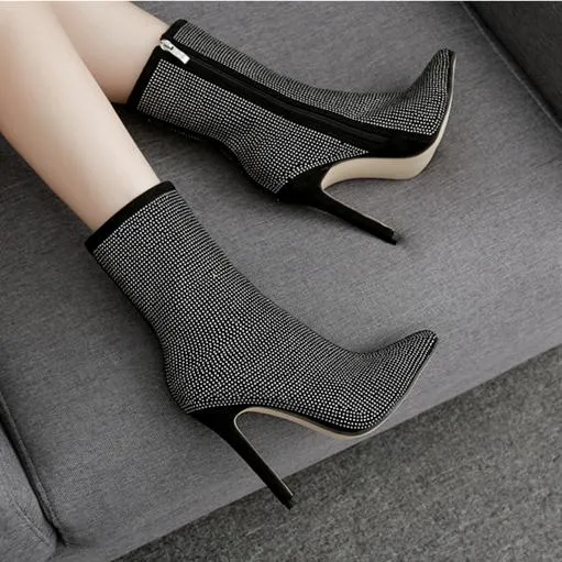 Women sexy pointed toe zipper stiletto high heel boots