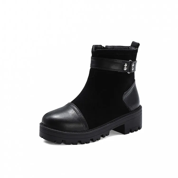 Women's Ankle Boots Autumn and Winter Leisure Rough-heeled Medium-heeled and Large-sized Short Boots Shoes