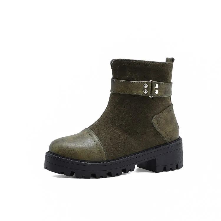 Women's Ankle Boots Autumn and Winter Leisure Rough-heeled Medium-heeled and Large-sized Short Boots Shoes