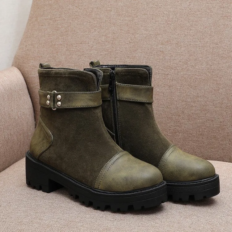 Women's Ankle Boots Autumn and Winter Leisure Rough-heeled Medium-heeled and Large-sized Short Boots Shoes