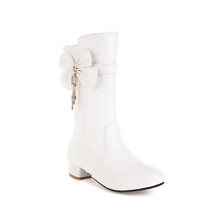 Women's  Bow Low Heel Mid Calf Boots