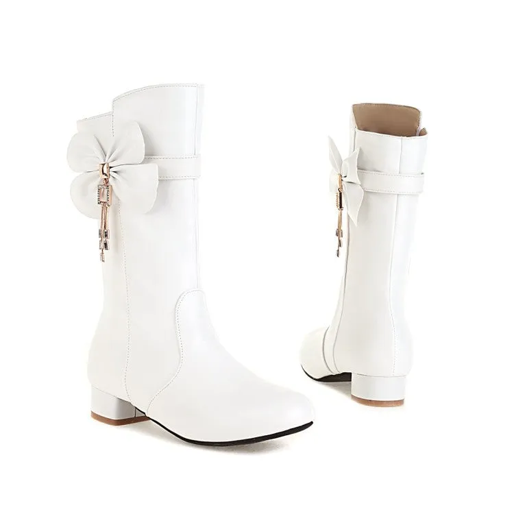 Women's  Bow Low Heel Mid Calf Boots