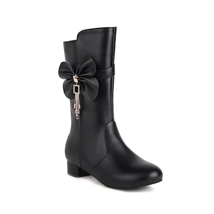 Women's  Bow Low Heel Mid Calf Boots