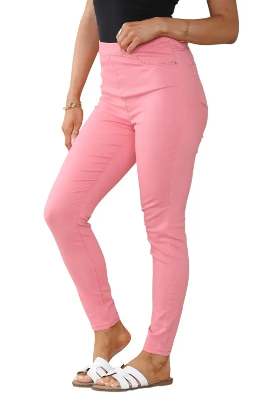 Women's Mocha, Pink, Light Mint, Navy High Waisted Skinny Fit Stretch Jeans Denim Jeggings with Elasticated Waist - Smart Casual Summer Fashion Trousers Leggings