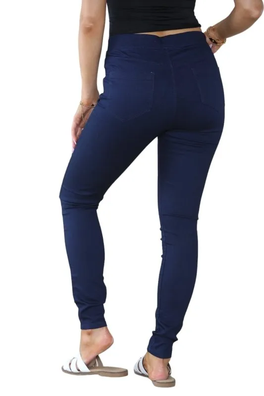 Women's Mocha, Pink, Light Mint, Navy High Waisted Skinny Fit Stretch Jeans Denim Jeggings with Elasticated Waist - Smart Casual Summer Fashion Trousers Leggings