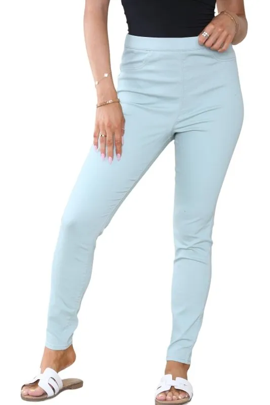 Women's Mocha, Pink, Light Mint, Navy High Waisted Skinny Fit Stretch Jeans Denim Jeggings with Elasticated Waist - Smart Casual Summer Fashion Trousers Leggings