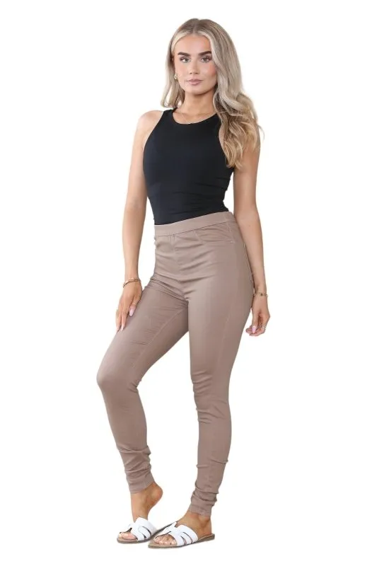 Women's Mocha, Pink, Light Mint, Navy High Waisted Skinny Fit Stretch Jeans Denim Jeggings with Elasticated Waist - Smart Casual Summer Fashion Trousers Leggings