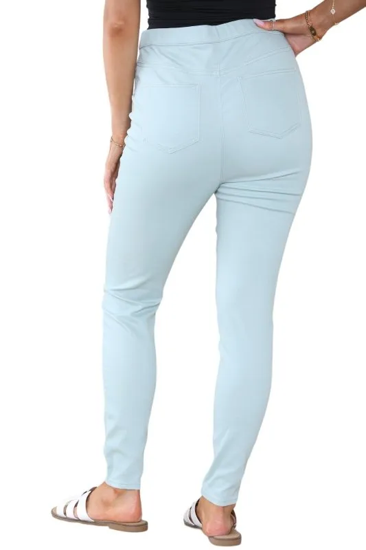 Women's Mocha, Pink, Light Mint, Navy High Waisted Skinny Fit Stretch Jeans Denim Jeggings with Elasticated Waist - Smart Casual Summer Fashion Trousers Leggings