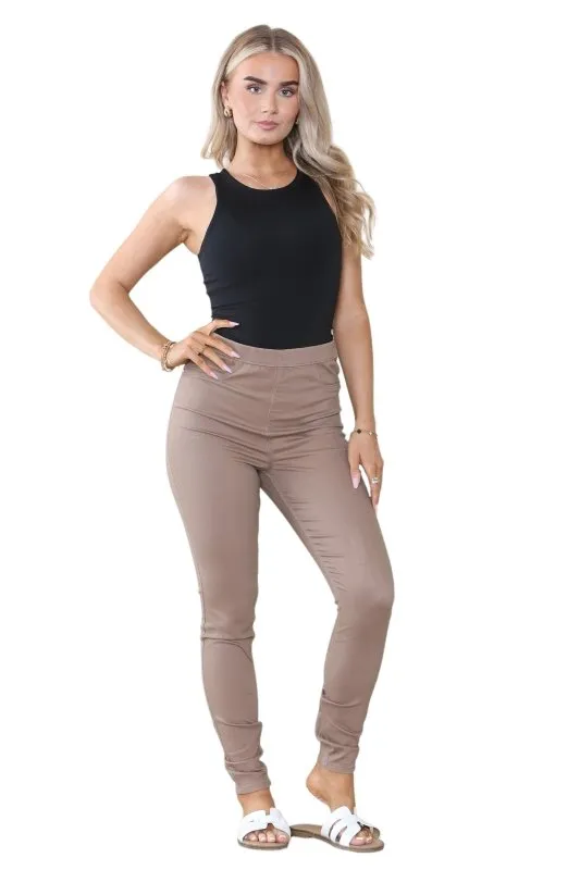 Women's Mocha, Pink, Light Mint, Navy High Waisted Skinny Fit Stretch Jeans Denim Jeggings with Elasticated Waist - Smart Casual Summer Fashion Trousers Leggings